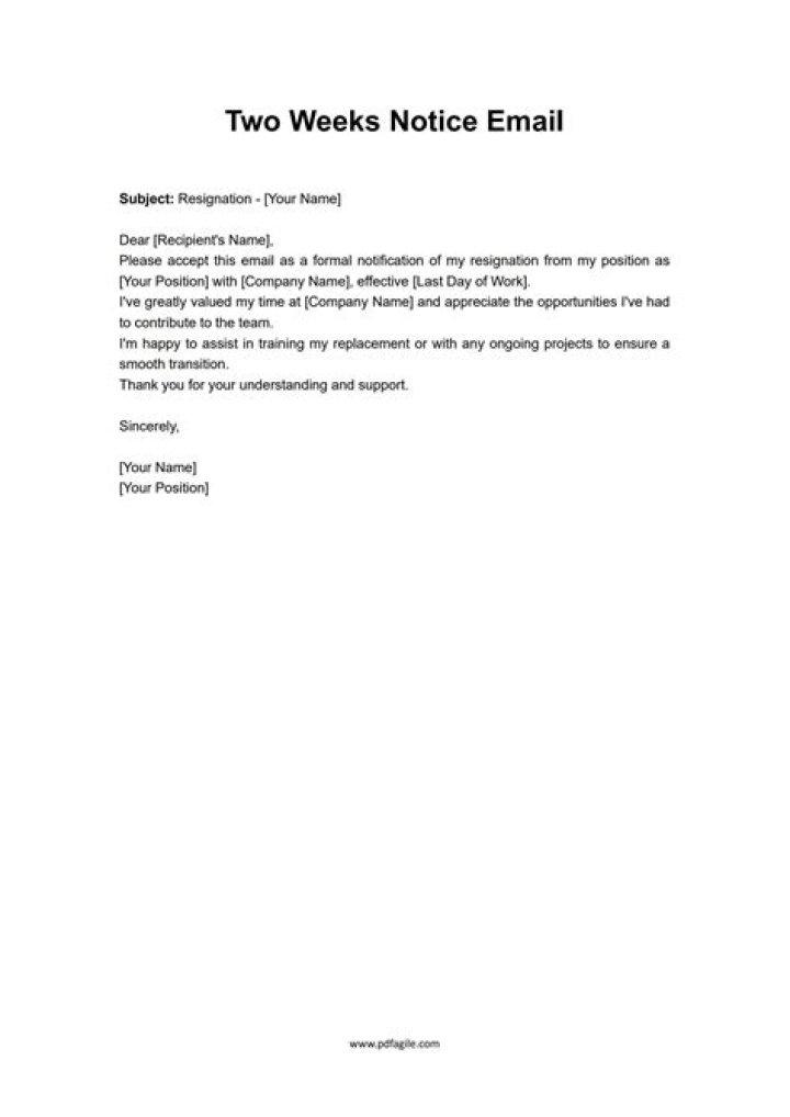 How to write 2 weeks notice email